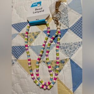 Pink and Blue Key Card Holder with Playful Bead Design